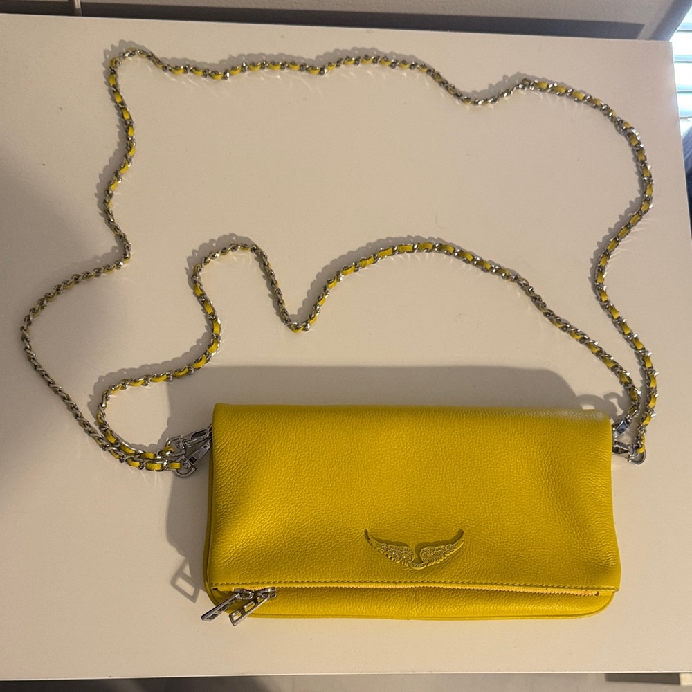Zadig & Voltaire Rock Yellow Clutch with Double Chain Strap